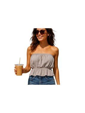 Sadie & Sage Womens Strapless Ruffle Top Cloud Blue Smocked Medium
